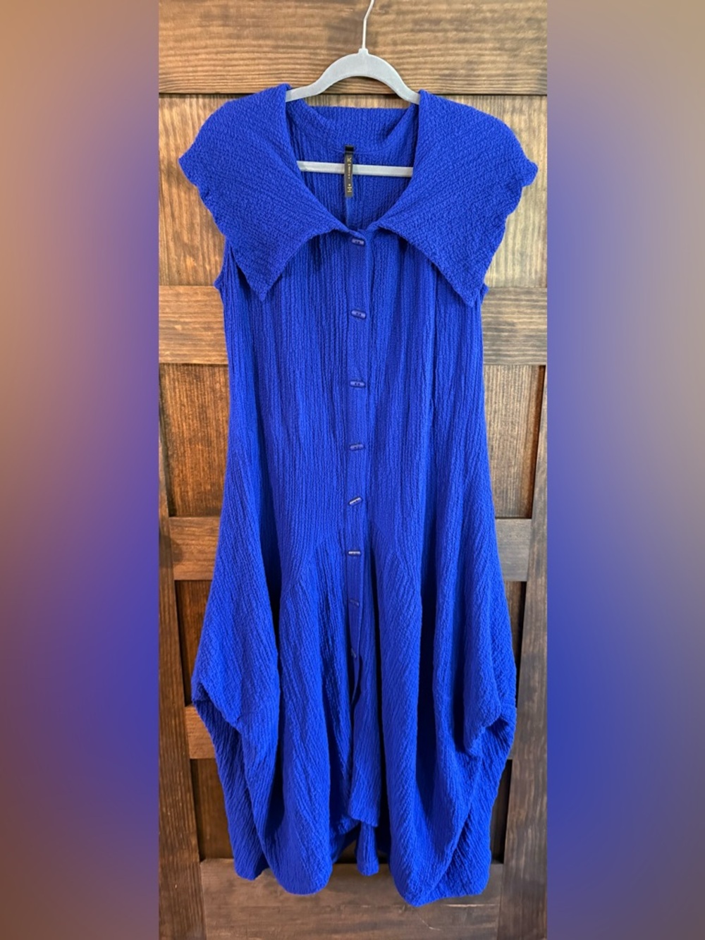 Blue Sleeveless Maxi Dress with Statement Collar
